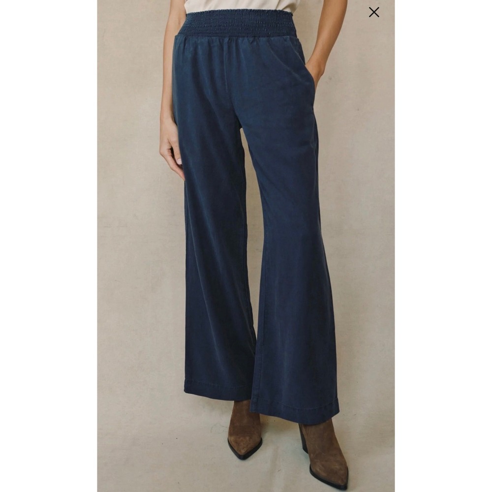 Bella Dahl Black Smocked Waist Wide Leg Tencel Pants Medium Boho Elevated Casual